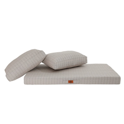 Détail tissu coussin beige chiné noir