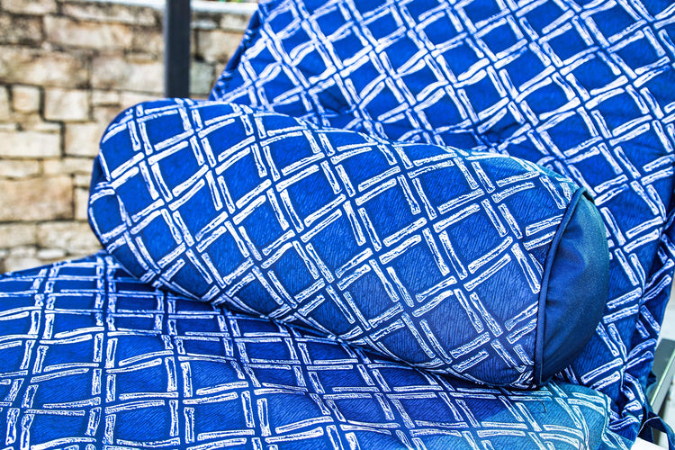 LOT de 2 Coussins pour Chaise Longue & Transat 195/60cm + 2 Traversin - AntiUV et Imperméable - Motif Nautique bleu - Deco-arts.fr