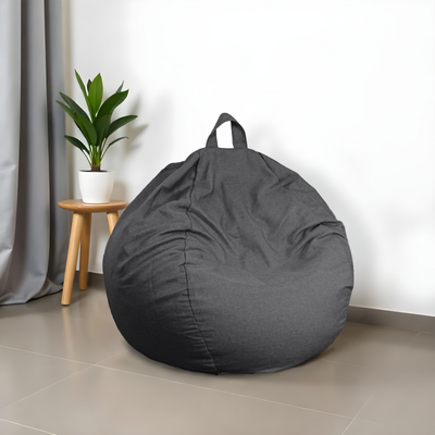 Pouf poire XL d'intérieur en tissu effet lin - 110x120 cm - Gris chiné - Deco-arts.fr