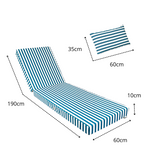 Matelas transat Premium 190x60 cm à rayures vertes, épais 10 cm avec têtière, déhoussable, pour bains de soleil.