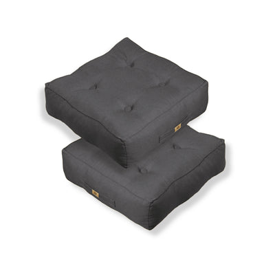 Lot de 2 coussins de sol effet lin gris chiné, 50x50cm, épais 18cm, pour pouf intérieur, haut de gamme.