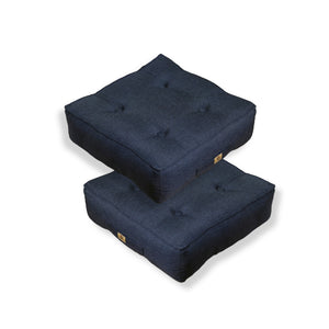 Set di 2 Cuscini da Pavimento Effetto Lino 50x50 Blu - Spesso 18cm (Alta Gamma)