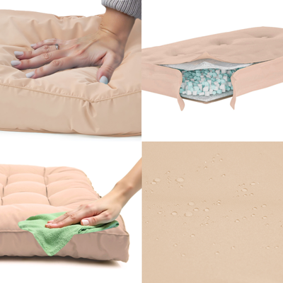 Matelas bains de soleil beige clair Decoartss, épais 12cm et imperméable, avec surface douce et résistante au soleil.