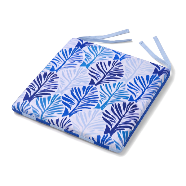 Cuscino per sedia quadrato 35x35 Motivo Fogliame Blu con lacci