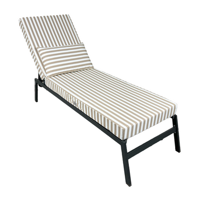 Matelas transat bain de soleil beige rayé, 190x60 cm, épais 10 cm avec têtière déhoussable, par Deco-arts.fr