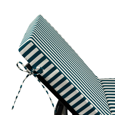 Matelas transat Premium 190x60 cm avec rayures vertes, épais 10 cm, têtière déhoussable pour bains de soleil.