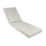 Matelas transat bain de soleil beige rayé 190x60 cm, épais 10 cm, têtière déhoussable, pour détente extérieur.