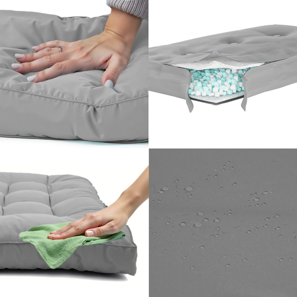 Ensemble de 6 coussins gris galet pour fauteuils et canapés, imperméables, épais de 15cm, de la marque Deco-arts.fr