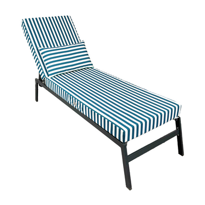 Matelas transat bain de soleil Deco-arts.fr avec rayures vertes, épais 10cm, têtière déhoussable, pour relaxation extérieure