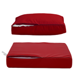 Coussin de salon jardin rouge 50x50 cm, déhoussable, anti-UV, pour fauteuils et canapés, avec assise et dossier.