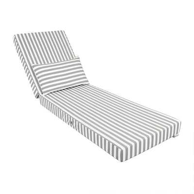 Matelas transat gris clair pour bain de soleil, 190x60 cm, épais 10 cm avec têtière déhoussable, Deco-arts.fr