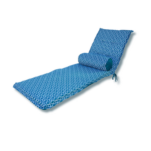 Materassino Sdraio 195x60 Motif Géométrique Verde + Cuscino Cilindrico - Anti-UV & Idrorepellente