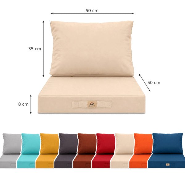 Set Cuscini Salotto da Giardino 50x50 Beige - Sfoderabile & Anti-UV (Seduta + Schienale)