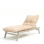 Matelas bain de soleil beige clair Decoartss, épais 12cm et imperméable, pour relaxation en extérieur.