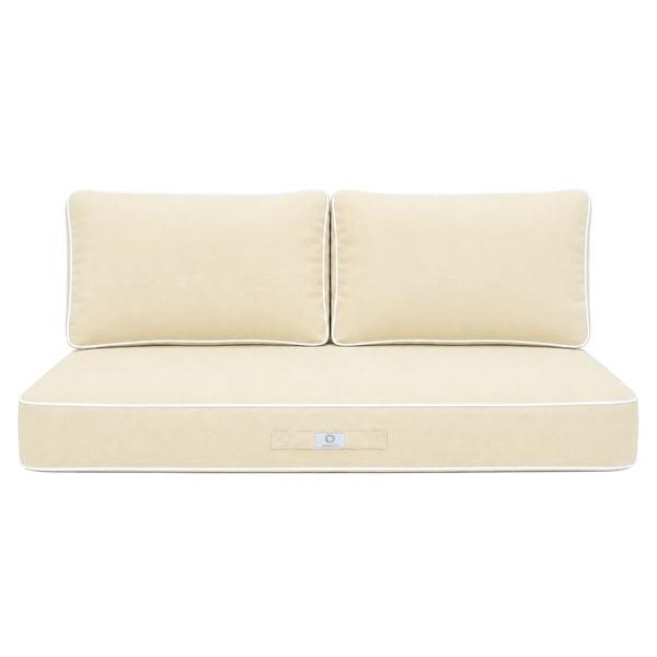 Set Cuscini Premium 120x60 Giallo Beurre - 1 Seduta + 2 Schienali (Spesso 12cm & Passepoil)