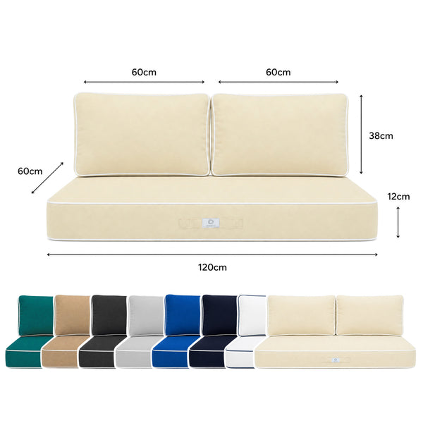 Set Cuscini Premium 120x60 Giallo Beurre - 1 Seduta + 2 Schienali (Spesso 12cm & Passepoil)