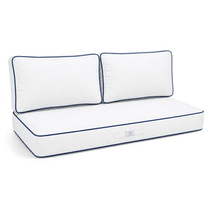 Set Cuscini Premium 100x50 Bianco - 1 Seduta + 2 Schienali (Spesso 12cm & Passepoil)