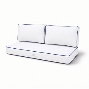 Set Cuscini Premium 100x50 Bianco - 1 Seduta + 2 Schienali (Spesso 12cm & Passepoil)