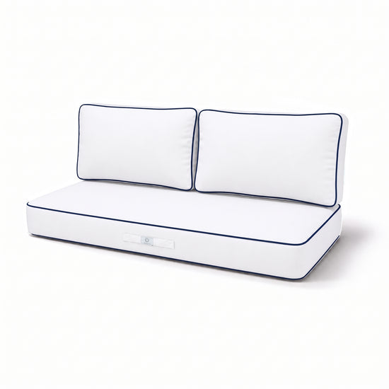 Set Cuscini Premium 100x50 Bianco - 1 Seduta + 2 Schienali (Spesso 12cm & Passepoil)