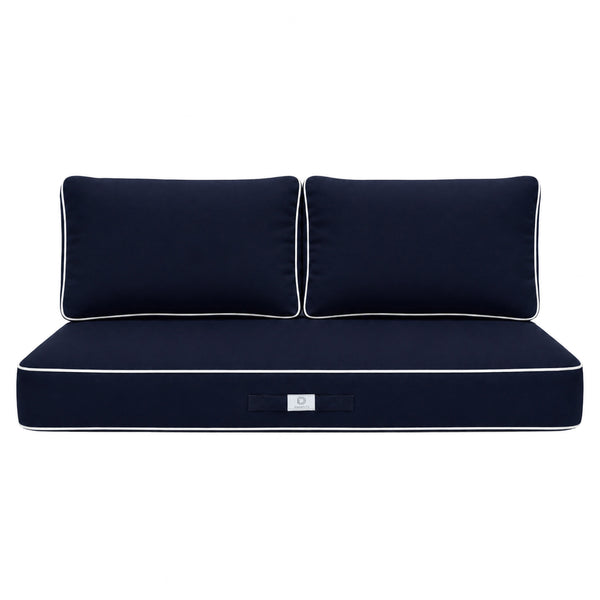 Set Cuscini Premium 120x60 Blu Marino - 1 Seduta + 2 Schienali (Spesso 12cm & Passepoil)