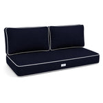Set Cuscini Premium 120x60 Blu Marino - 1 Seduta + 2 Schienali (Spesso 12cm & Passepoil)