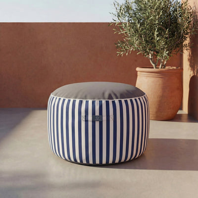 Pouf Rond Rayure Bleu Marine - vue principale