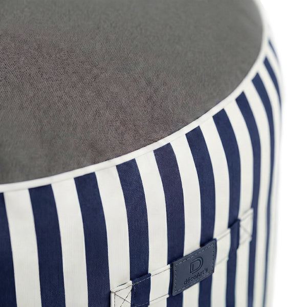 Pouf Rond Rayure Bleu Marine - vue latérale
