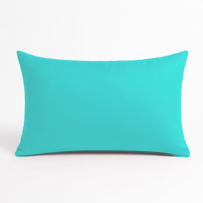 Deux coussins d'appoint décoratifs bleu Caraïbes, déhoussables, pour décoration de jardin, dimensions 60x35 cm.