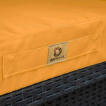 Coussins de salon de jardin jaune 50x50 déhoussables et anti-UV pour fauteuils et canapés, avec dossier et assise.