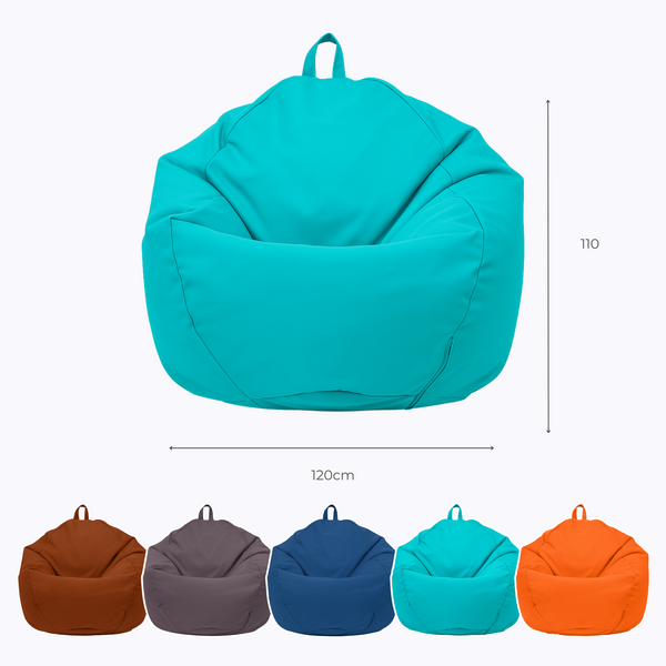 Pouf poire extérieur Déco Arts XL 110x120 cm bleu Caraïbes, déhoussable et imperméable, garni de billes pour un confort optimal.