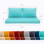 Ensemble de 3 coussins pour salon jardin en tissu bleu Caraïbes, déhoussables et anti-UV, pour fauteuils et canapés.