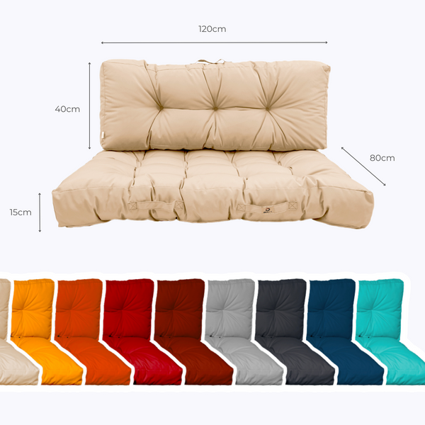 Coussins pour fauteuils et canapés Deco-arts.fr, ensemble palette beige 120x80 cm, imperméables et épais 15 cm.