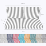 Ensemble de coussins pour salon jardin gris clair, 100x50 cm, comprenant 1 coussin d'assise et 2 dossiers en tissu rayé.