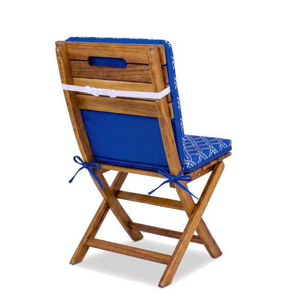 Cuscino per sedia schienale alto, Motivo Nautico Blu – retro tinta unita, cinghia regolabile e lacci