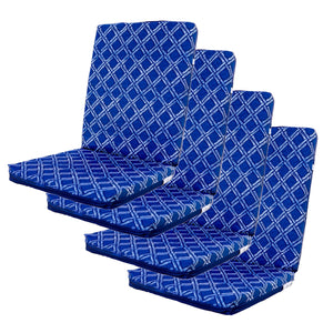 Set di 4 Cuscini Sedia con Schienale Alto 95x40 - Motif Nautique Blu (Comfort 5cm)