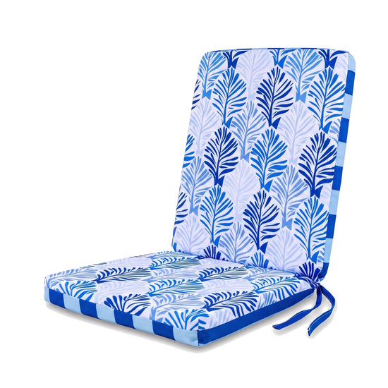 Cuscino per sedia schienale alto 95x40, Motivo Fogliame Blu, seduta e schienale in un unico pezzo