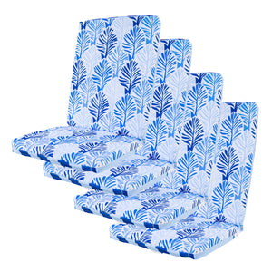 Set di 4 Cuscini Sedia con Schienale Alto 95x40 - Motivo Fogliame Blu (Comfort 5cm)