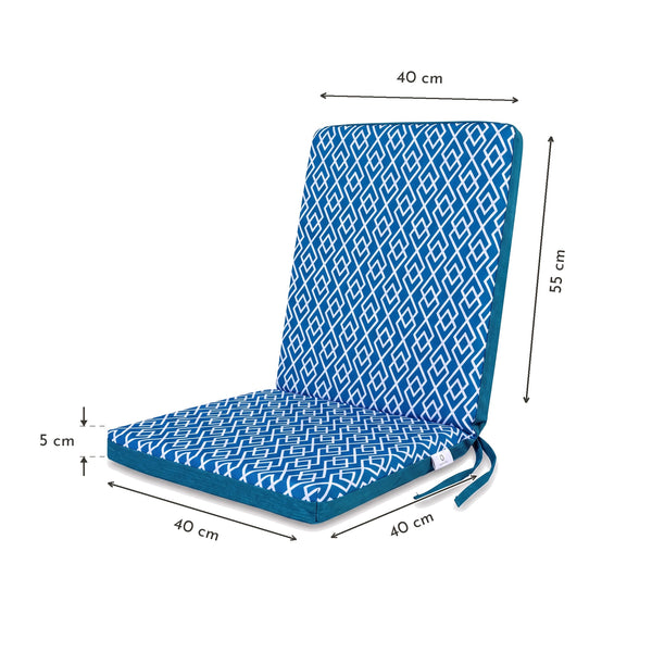 Cuscino per sedia schienale alto, Motivo Geometrico Verde – seduta 40 x 40 cm, schienale 55 x 40 cm, spessore 5 cm