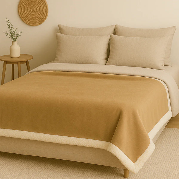 Plaid Sherpa Flanelle XXL 200x240 Beige - vue latérale