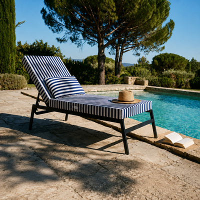 Materassino Sdraio Premium 190x60 Riga Blu Navy - Spesso 10cm & Poggiatesta (Sfoderabile)