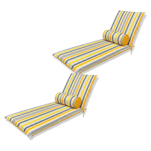 Set di 2 Cuscini Chaise Longue 195x60 Motif Righe Solaires + 2 Cuscini Cilindrici - Anti-UV