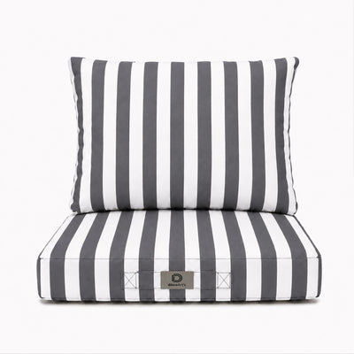 Ensemble Coussins Chaise Jardin 40x40 Rayure Gris Foncé - Premium 270g (Assise + Dossier)