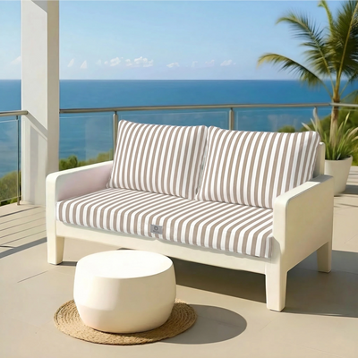 Ensemble de coussins de salon jardin beige rayé, 120x60 cm, pour fauteuils et canapés, en tissu 270g, design élégant.