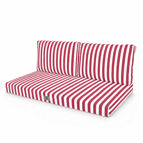 Set Cuscini Salotto da Giardino 120x60 Riga Rossa - Premium 270g (1 Seduta + 2 Schienali)