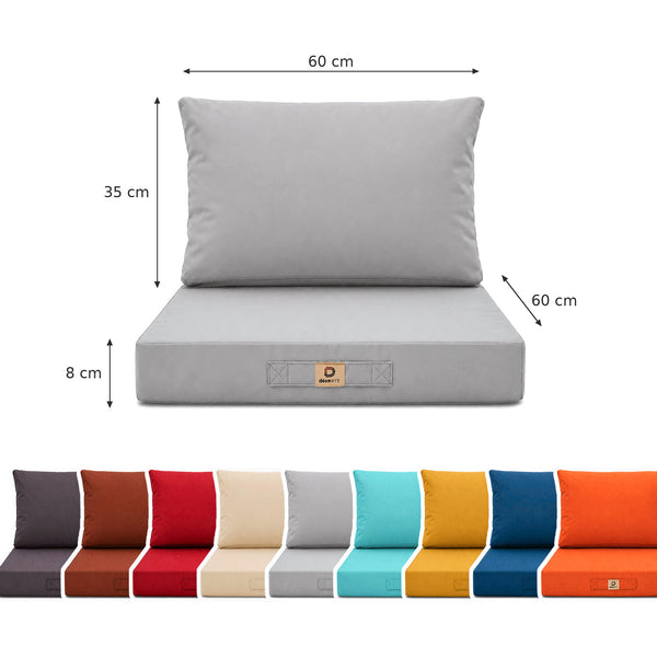 Set Cuscini Salotto da Giardino 60x60 Grigio Ciottolo - Sfoderabile & Anti-UV (Seduta + Schienale)