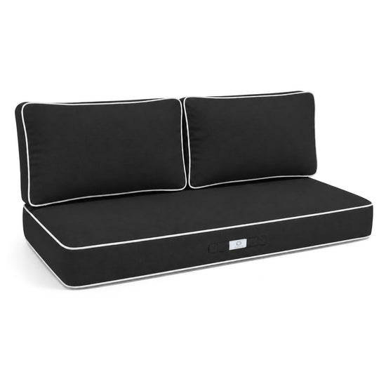 Set Cuscini Premium 120x60 Grigio Scuro - 1 Seduta + 2 Schienali (Spesso 12cm & Passepoil)