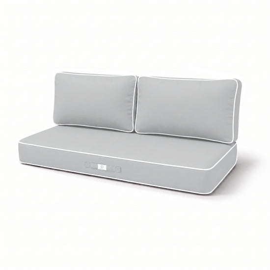 Set Cuscini Premium 100x50 Grigio Chiaro - 1 Seduta + 2 Schienali (Spesso 12cm & Passepoil)