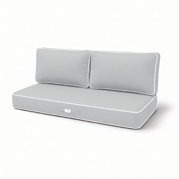 Set Cuscini Premium 100x50 Grigio Chiaro - 1 Seduta + 2 Schienali (Spesso 12cm & Passepoil)