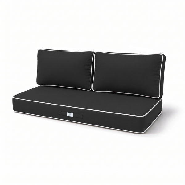 Set Cuscini Premium 100x50 Grigio Scuro - 1 Seduta + 2 Schienali (Spesso 12cm & Passepoil)