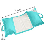 Pouf flottant de piscine XXL 170x90 cm en bleu Caraïbes, matelas hamac à billes pour extérieur, confort adulte.